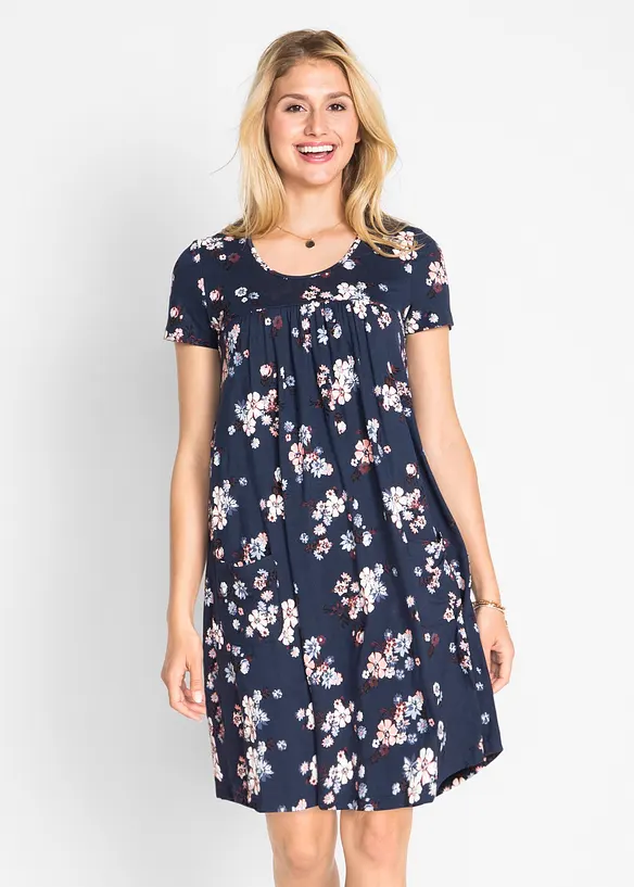 Kurzes Jerseykleid aus softem Viskose-Mix in blau von vorne (Totalaufnahme) - bonprix