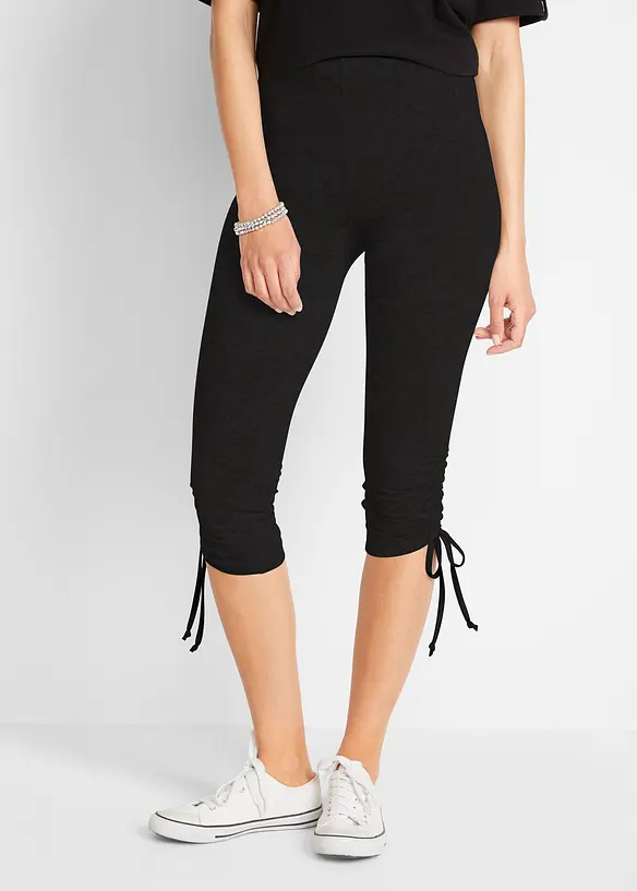 Capri-Leggings mit Raffung (2er Pack) in schwarz von vorne - bonprix Capri-Leggings mit Raffung (2er Pack) in schwarz von vorne - bonprix