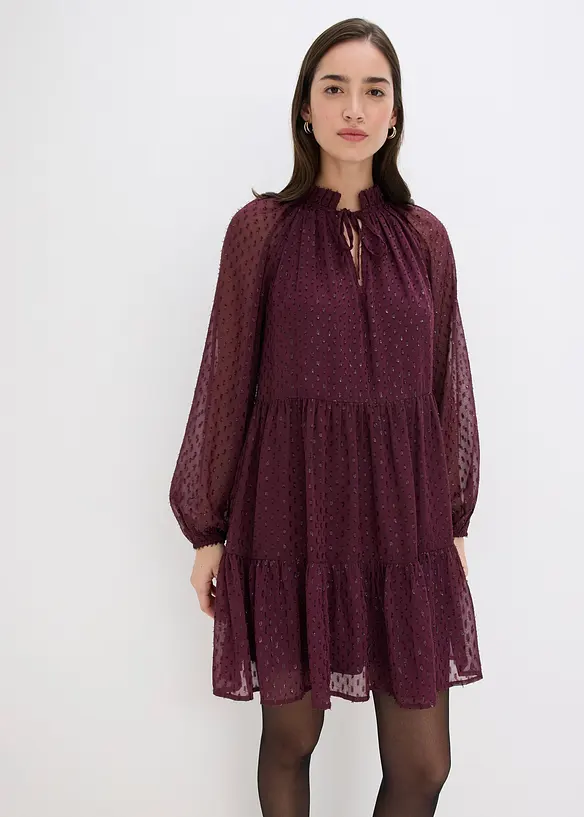Tunika-Kleid mit Glitzereffekt in rot von vorne (Totalaufnahme) - bonprix