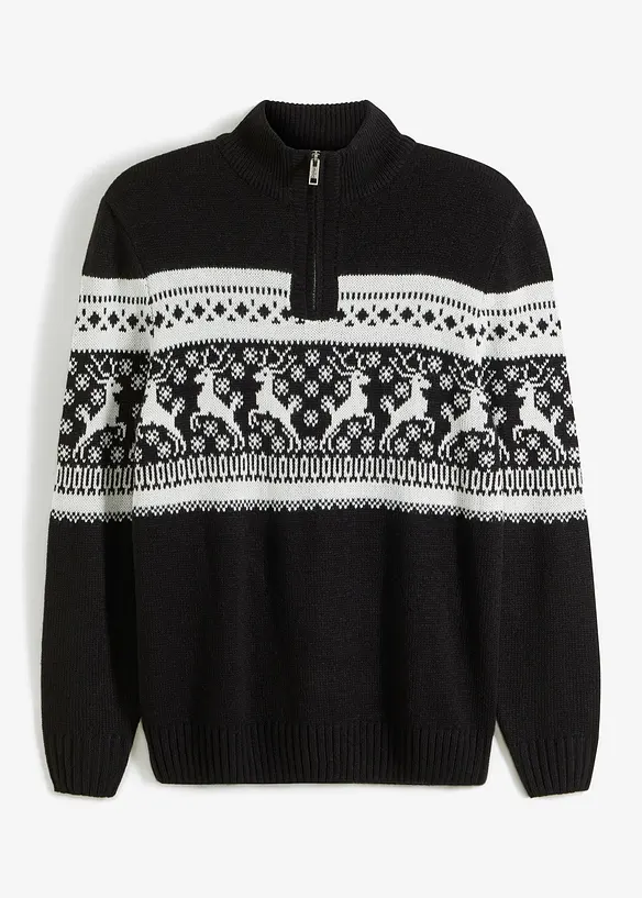 Norweger-Pullover in Regular Fit in schwarz von vorne - bonprix