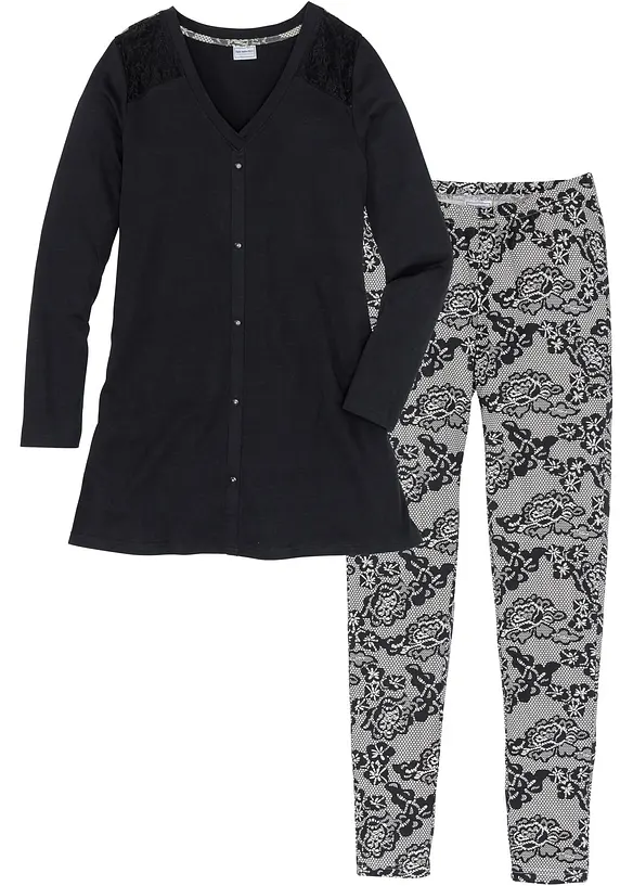 Pyjama mit Bio-Baumwolle in schwarz von vorne - bonprix