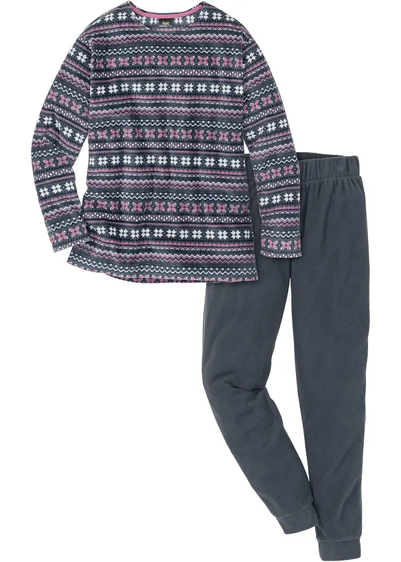 Fleece Loungewear Hausanzug in blau von vorne - bonprix