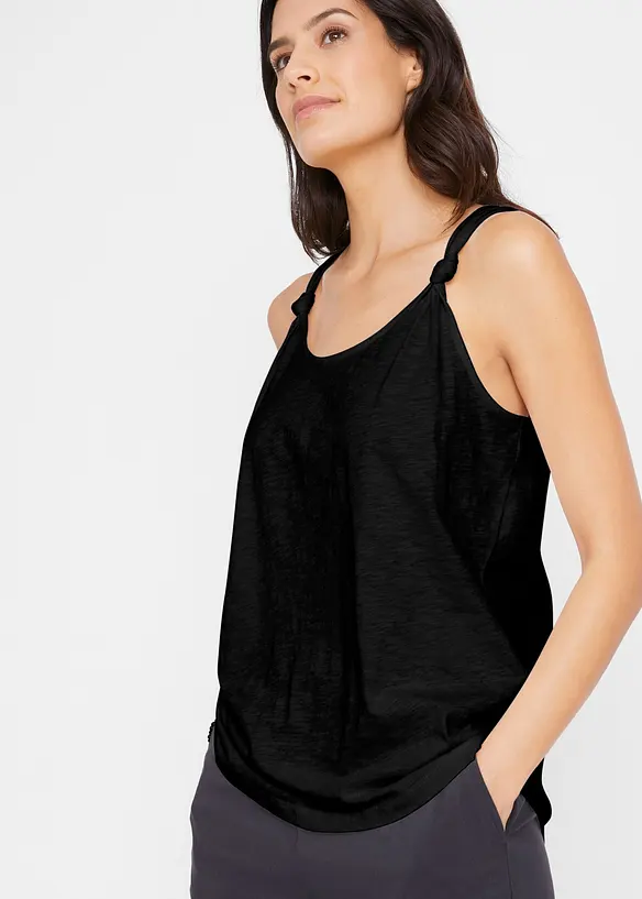 Baumwoll Top mit Knotendetails in schwarz von vorne (im Anschnitt) - bonprix