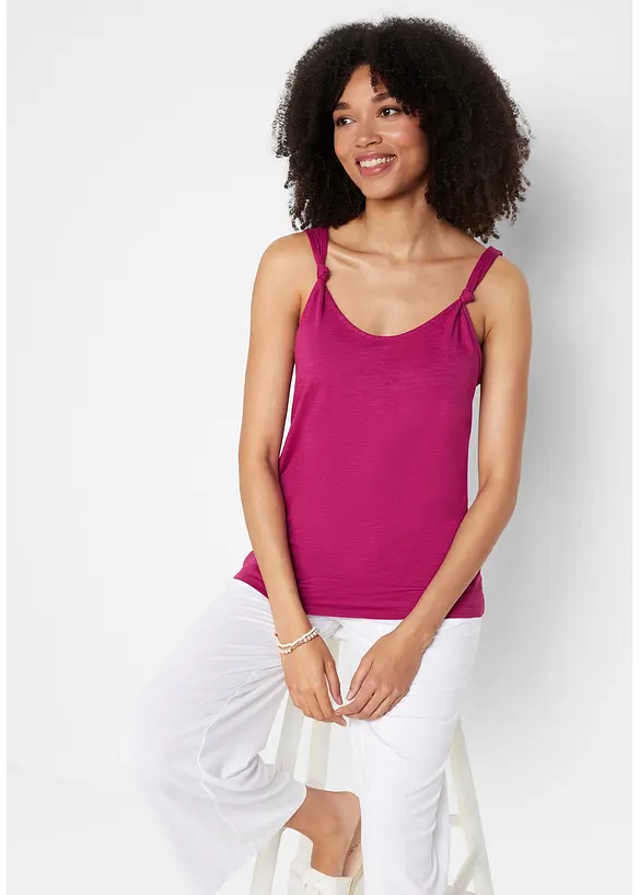 Baumwoll Top mit Knotendetails in lila von vorne (im Anschnitt) - bonprix