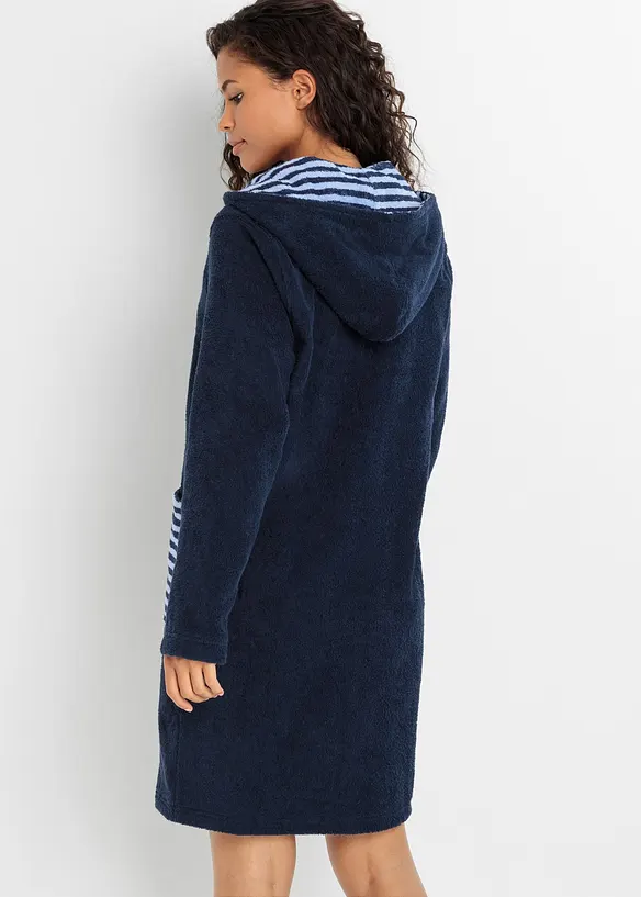 Frottee Bademantel aus Bio-Baumwolle mit Reißverschluss in blau von hinten (Totalaufnahme) - bonprix