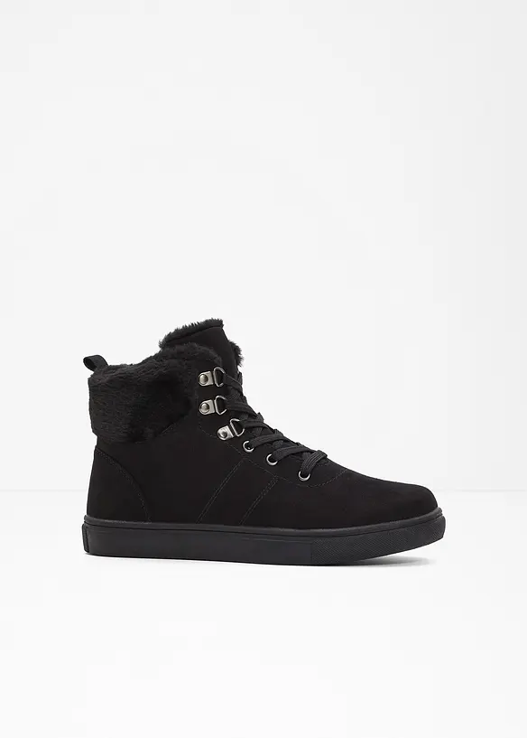 Gefütterte Schnürboots in schwarz von vorne - bonprix