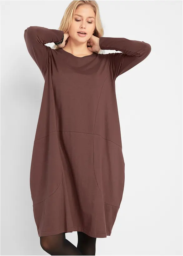 Jerseykleid in O-Shape in braun von vorne (Totalaufnahme) - bonprix