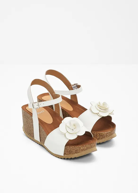Keilsandaletten mit Blüten in weiß - bonprix