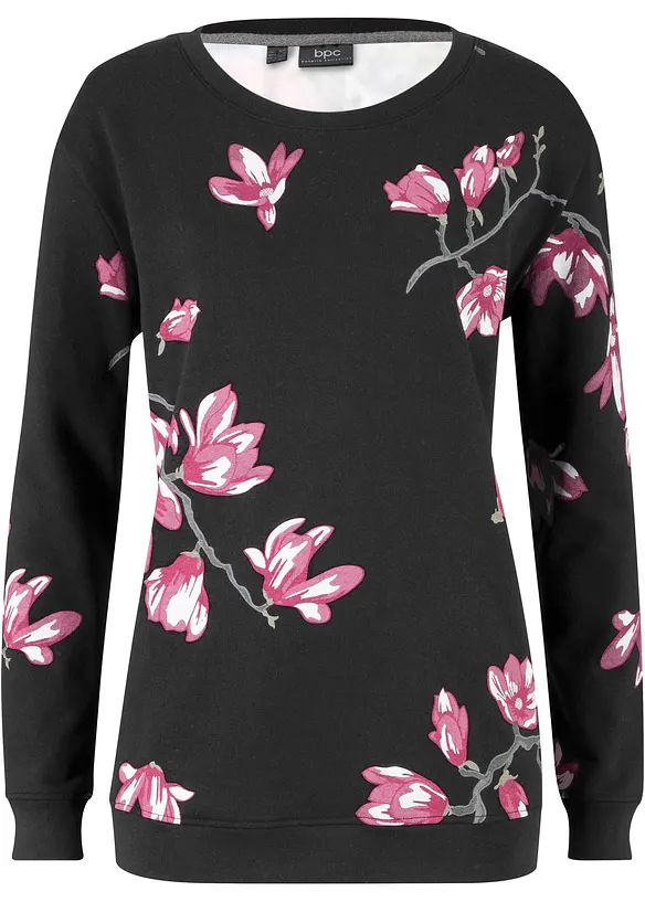 Sweatshirt aus reiner Baumwolle, locker geschnitten in schwarz von vorne - bonprix Sweatshirt aus reiner Baumwolle, locker geschnitten in schwarz von vorne - bonprix
