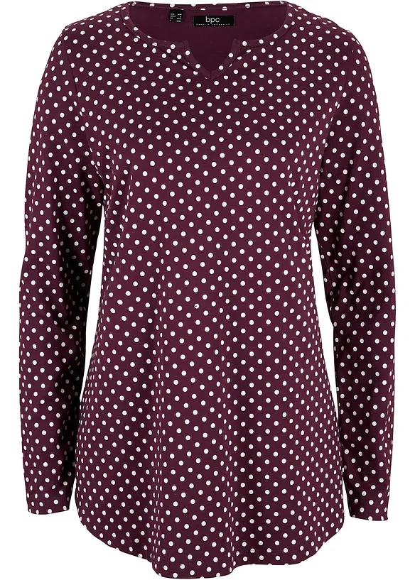 Gepunktetes Baumwoll-Langarmshirt mit Seitenschlitzen in lila von vorne - bonprix Gepunktetes Baumwoll-Langarmshirt mit Seitenschlitzen in lila von vorne - bonprix