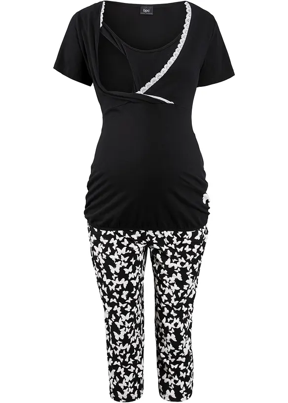 Capri Still Pyjama mit Bio-Baumwolle in schwarz - bonprix