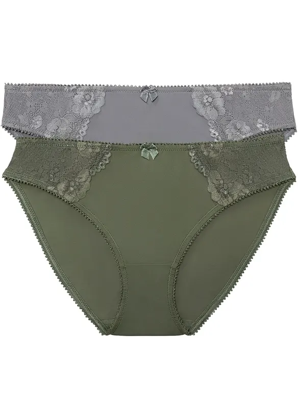 Slip mit zarter Spitze (2er Pack) in grün - bonprix