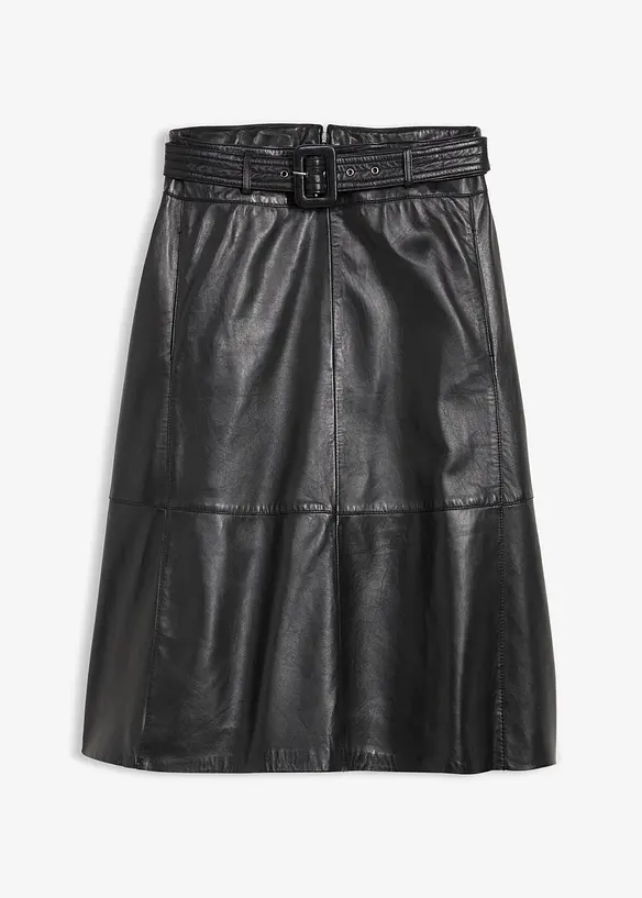 Lammnappa-Lederrock mit Gürtel (2-tlg. Set) in schwarz von vorne - bonprix