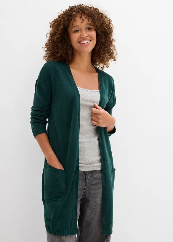 Longstrickjacke in grün von vorne (im Anschnitt) - bonprix