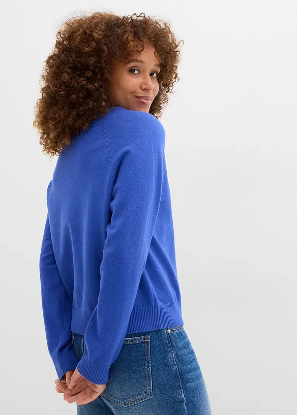 Feinstrickpullover in blau von hinten (im Anschnitt) - bonprix
