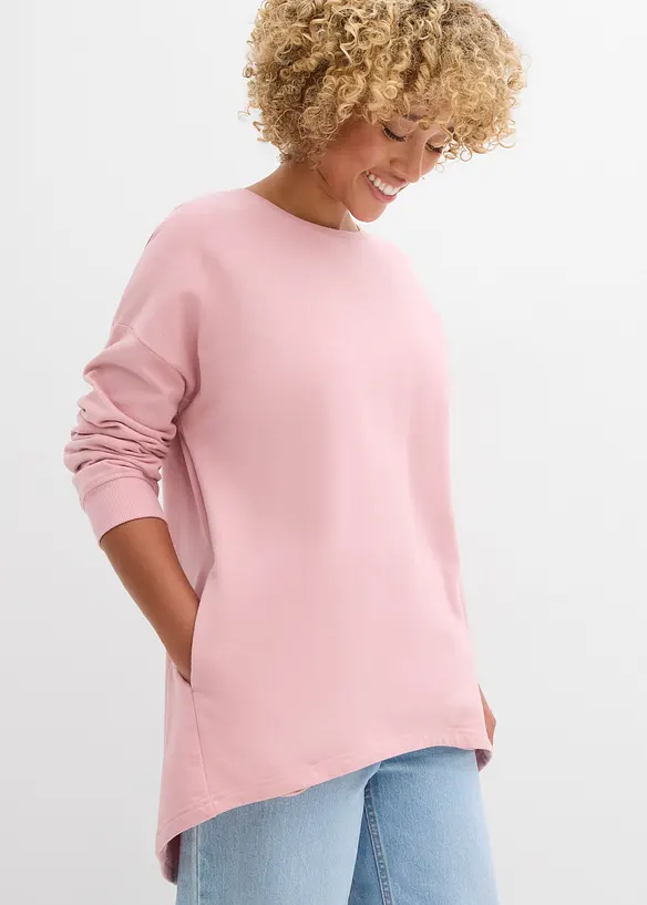 Oversize-Sweatshirt aus reiner Baumwolle in rosa von vorne (im Anschnitt) - bonprix