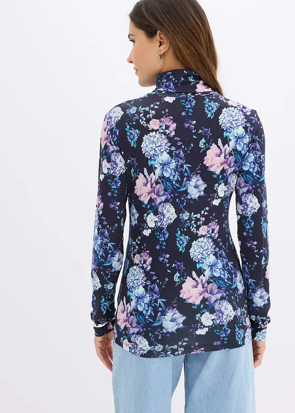 Langarmshirt aus softem Viskose-Mix in blau von hinten (im Anschnitt) - bonprix
