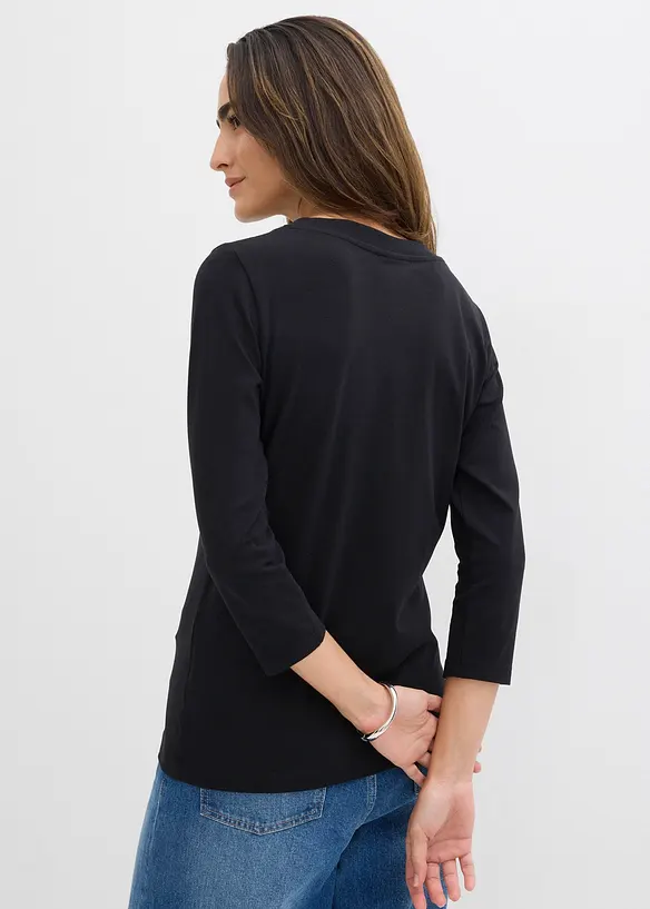 3/4-Armshirt mit reiner Bio-Baumwolle in schwarz von hinten (im Anschnitt) - bonprix 3/4-Armshirt mit reiner Bio-Baumwolle in schwarz von hinten (im Anschnitt) - bonprix