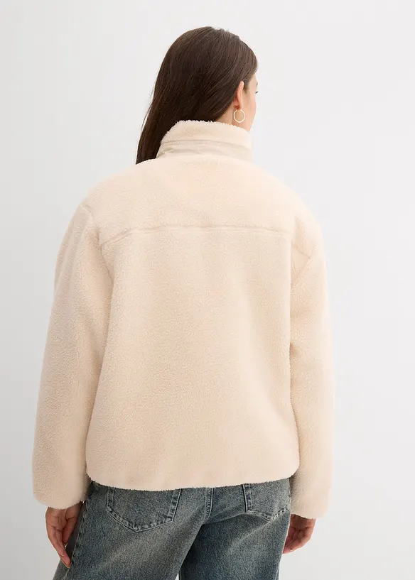 Teddy-Fleece-Jacke in beige von hinten (im Anschnitt) - bonprix