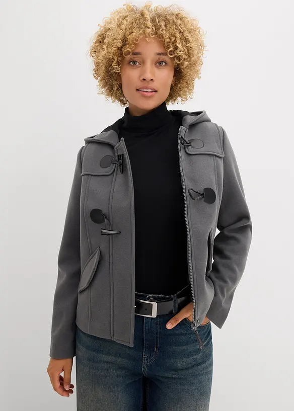 Duffle-Jacke, Wollimitat in grau von vorne (im Anschnitt) - bonprix