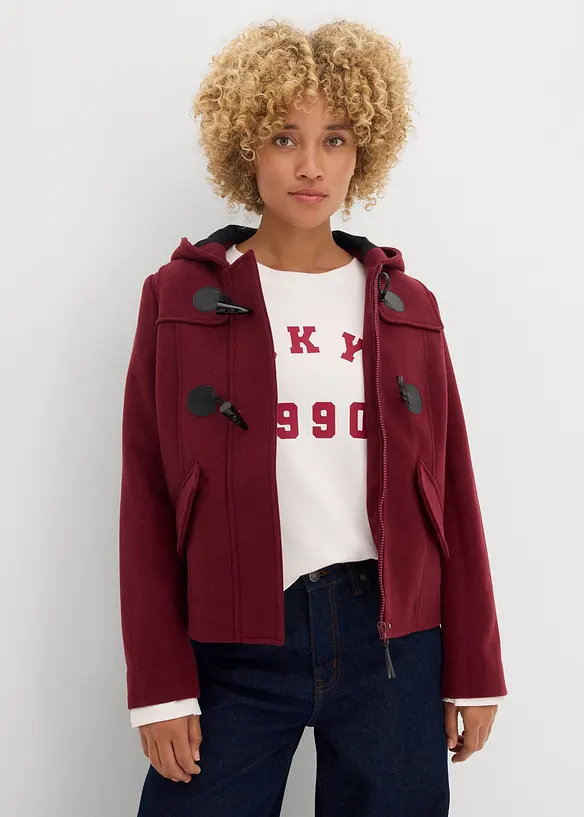 Duffle-Jacke, Wollimitat in rot von vorne (im Anschnitt) - bonprix
