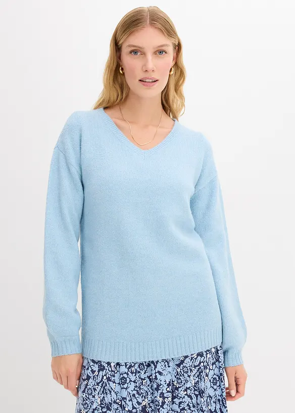 Pullover mit V-Ausschnitt in blau von vorne (im Anschnitt) - bonprix Pullover mit V-Ausschnitt in blau von vorne (im Anschnitt) - bonprix