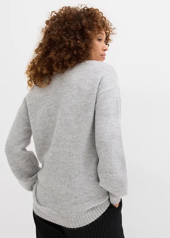 Pullover mit V-Ausschnitt in grau von hinten (im Anschnitt) - bonprix Pullover mit V-Ausschnitt in grau von hinten (im Anschnitt) - bonprix