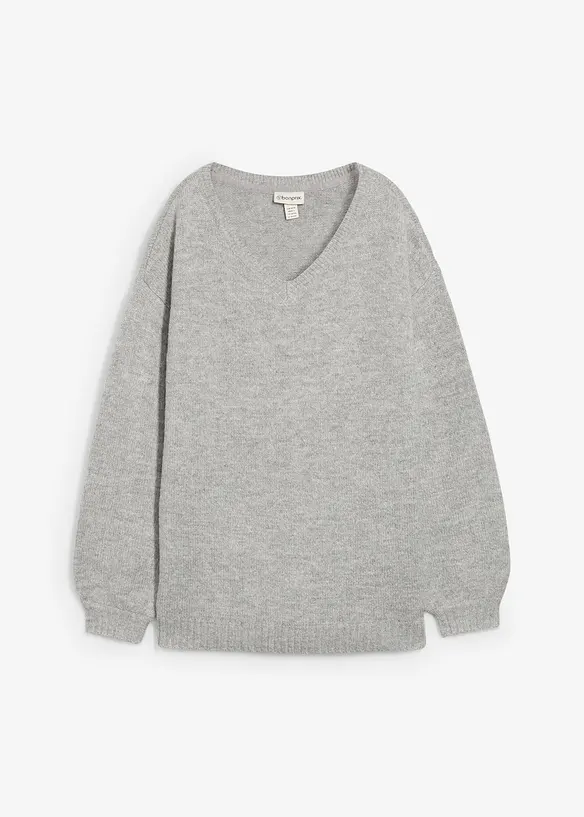 Pullover mit V-Ausschnitt in grau von vorne - bonprix Pullover mit V-Ausschnitt in grau von vorne - bonprix