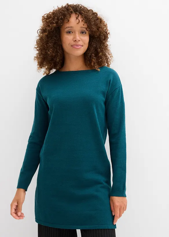 Longpullover mit recycelter Baumwolle in grün von vorne (im Anschnitt) - bonprix Longpullover mit recycelter Baumwolle in grün von vorne (im Anschnitt) - bonprix