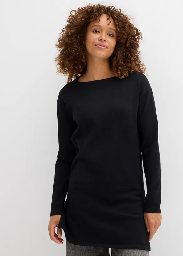 Longpullover mit recycelter Baumwolle in schwarz von vorne (im Anschnitt) - bonprix