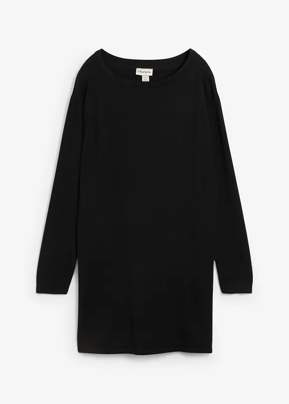 Longpullover mit recycelter Baumwolle in schwarz von vorne - bonprix