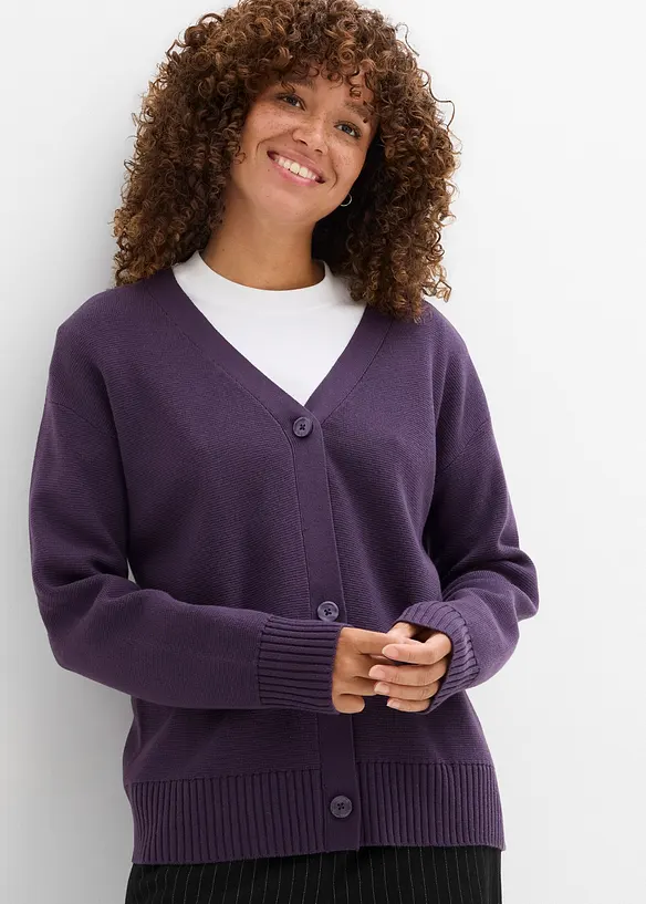 Milano Rib-Feinstrickjacke in lila von vorne (im Anschnitt) - bonprix