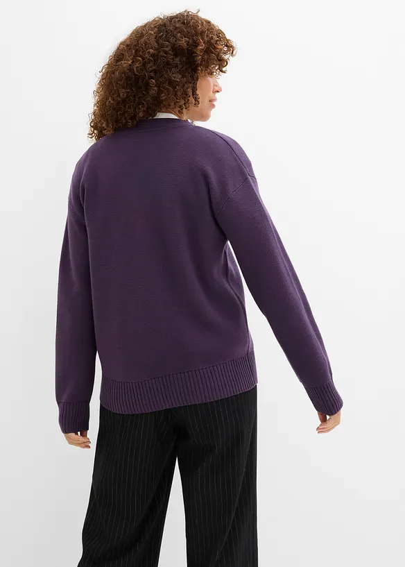 Milano Rib-Feinstrickjacke in lila von hinten (im Anschnitt) - bonprix