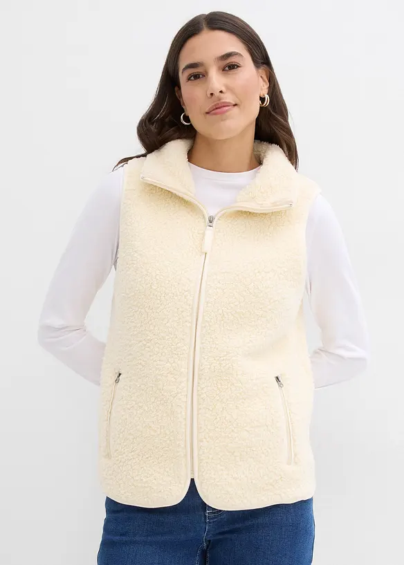 Teddy-Weste in beige von vorne (im Anschnitt) - bonprix