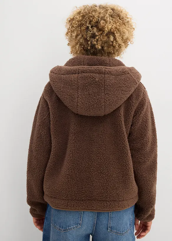 Teddy-Fleece-Jacke in braun von hinten (im Anschnitt) - bonprix