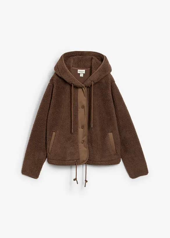 Teddy-Fleece-Jacke in braun von vorne - bonprix