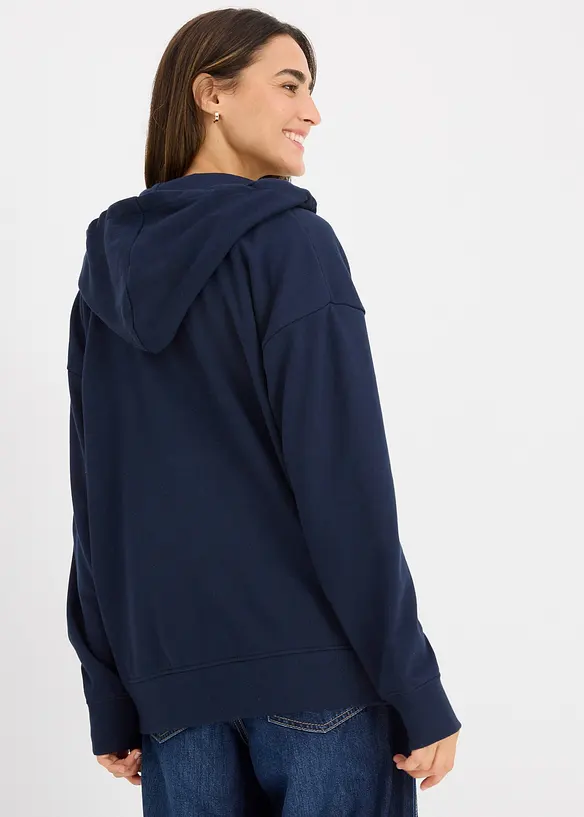 Long-Sweatjacke in blau von hinten (im Anschnitt) - bonprix