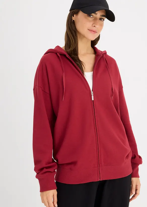 Long-Sweatjacke in rot von vorne (im Anschnitt) - bonprix Long-Sweatjacke in rot von vorne (im Anschnitt) - bonprix