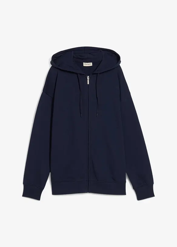 Long-Sweatjacke in blau von vorne - bonprix