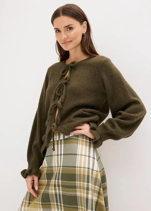 Oversize-Strickjacke aus weichem Woll-Mix in grün von vorne (im Anschnitt) - bonprix Oversize-Strickjacke aus weichem Woll-Mix in grün von vorne (im Anschnitt) - bonprix