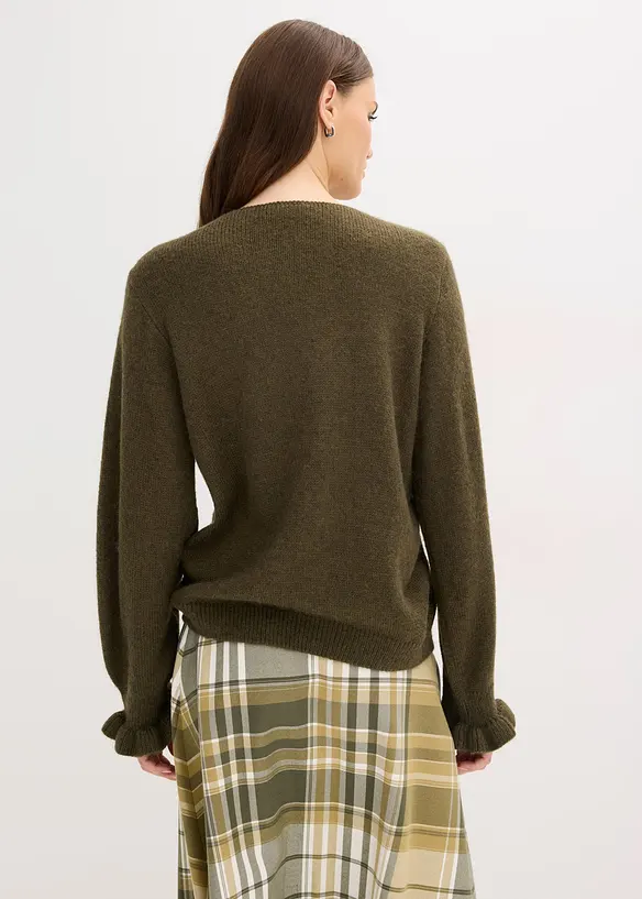 Oversize-Strickjacke aus weichem Woll-Mix in grün von hinten (im Anschnitt) - bonprix Oversize-Strickjacke aus weichem Woll-Mix in grün von hinten (im Anschnitt) - bonprix