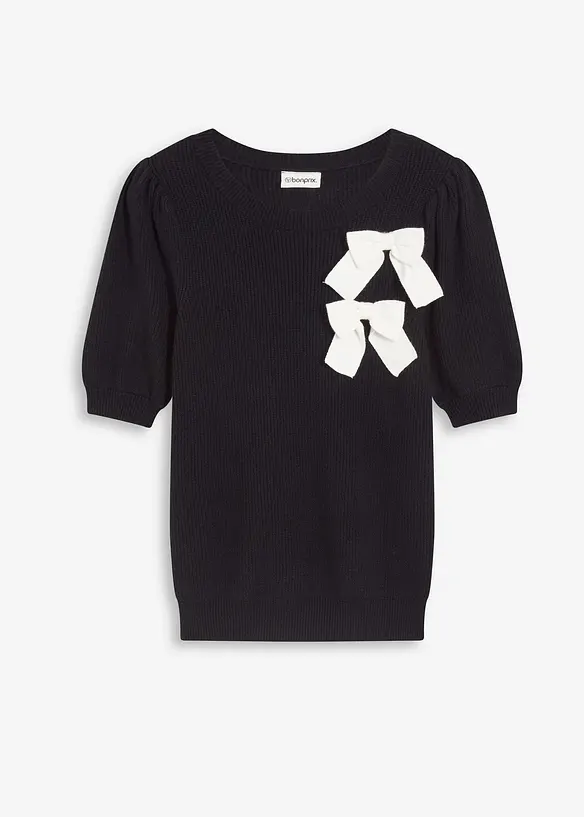 Pullover mit Schleifen-Applikation in schwarz von vorne - bonprix Pullover mit Schleifen-Applikation in schwarz von vorne - bonprix