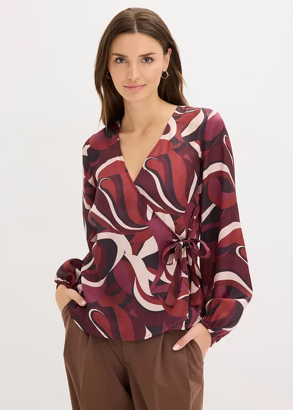 Wickelbluse aus fließendem Satin in rot von vorne (im Anschnitt) - bonprix
