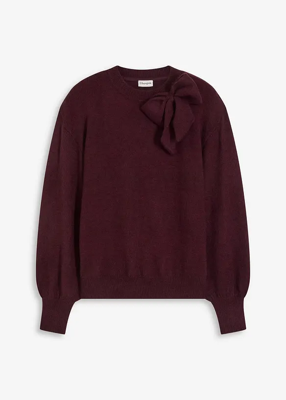 Pullover mit Schleifen-Applikation in rot von vorne - bonprix
