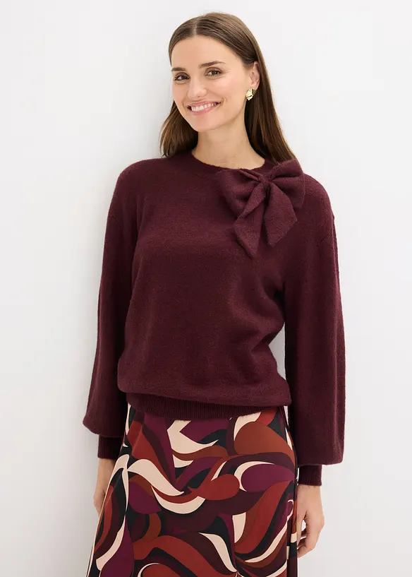 Pullover mit Schleifen-Applikation in rot von vorne (im Anschnitt) - bonprix