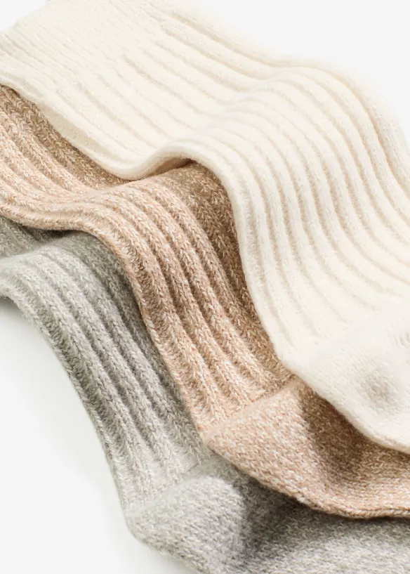 Gerippte Socken mit Flauschgarn (3er Pack) in grau - bonprix