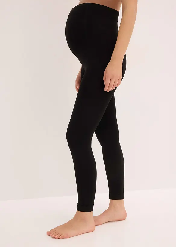 Thermo Schwangerschafts-Strumpfleggings mit softem Fleece 140 DEN in schwarz von vorne - bonprix