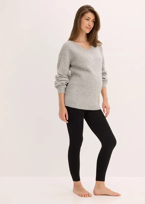 Thermo Schwangerschafts-Strumpfleggings mit softem Fleece 140 DEN in schwarz im Look von vorne (Totalaufnahme) - bonprix