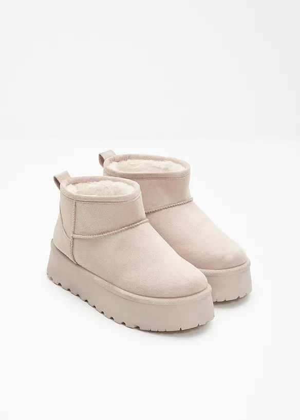 Gefütterte Plateau-Boots in beige - bonprix