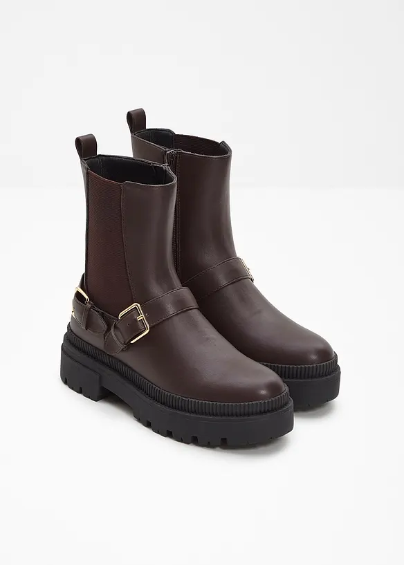 Chelsea-Boots mit Schnallen in braun - bonprix